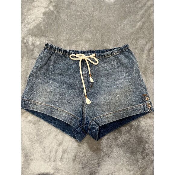 Roxy Pants - Women's Roxy Blue Denim Elastic-Waist Jean Shorts with Drawstring Sz XS NWT